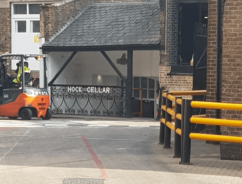 View from Fuller's brewery back to the Hock Cellar tasting hall on teh Fuller's tour