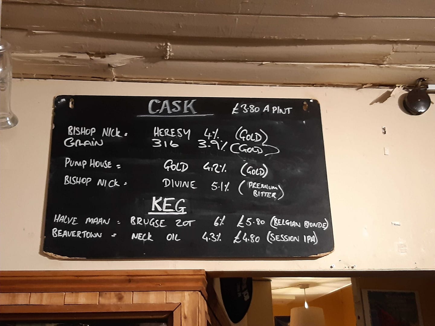 The Hop Shop, Chelmsford, Menu