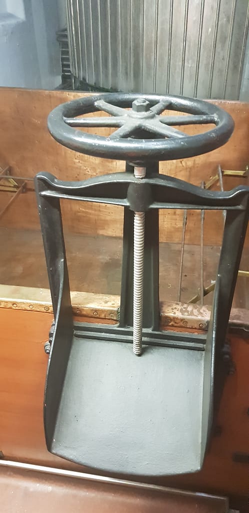 The sluice gate on a remaining Fuller's Square, open fermenter